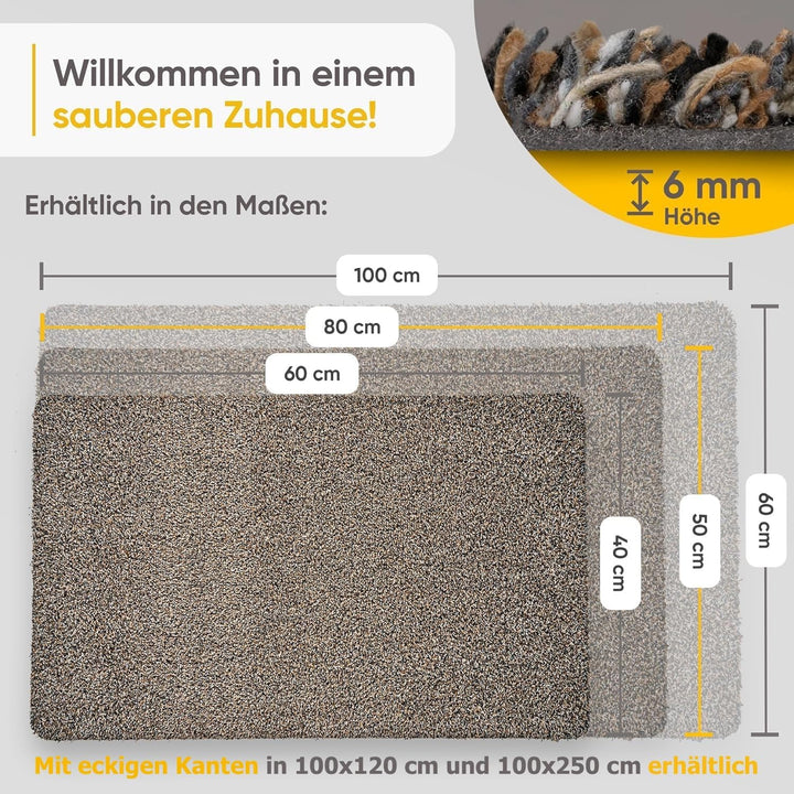 Entrando Fussmatte 100x120 cm - waschbare Schmutzfangmatte innen, Granit | Grosse Eingangsmatte und