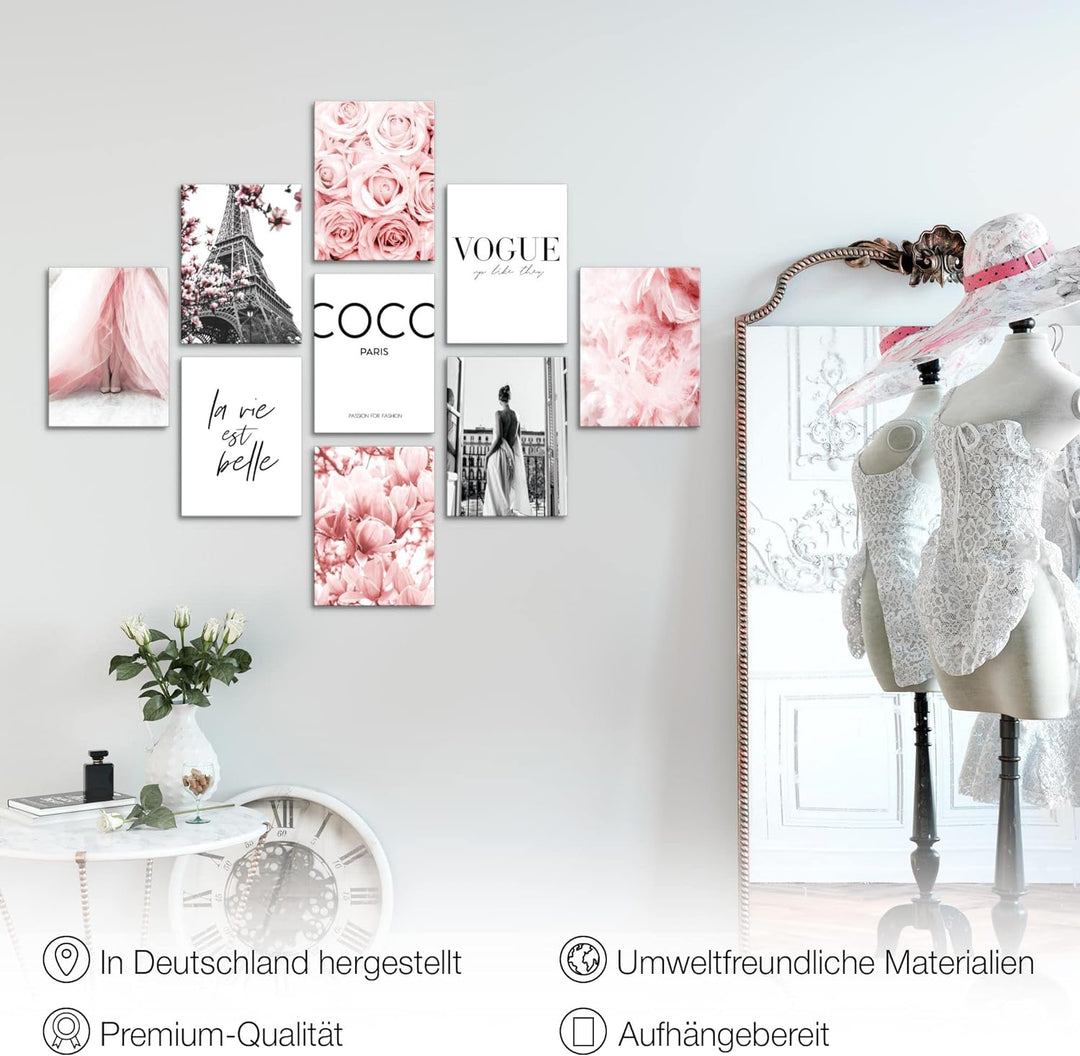Novart Wandbilder Fashion- KOMPLETT AUFHÄNGFERTIG - Coco Wohnzimmer Mädchen Teenager- 9 Moderne Mood