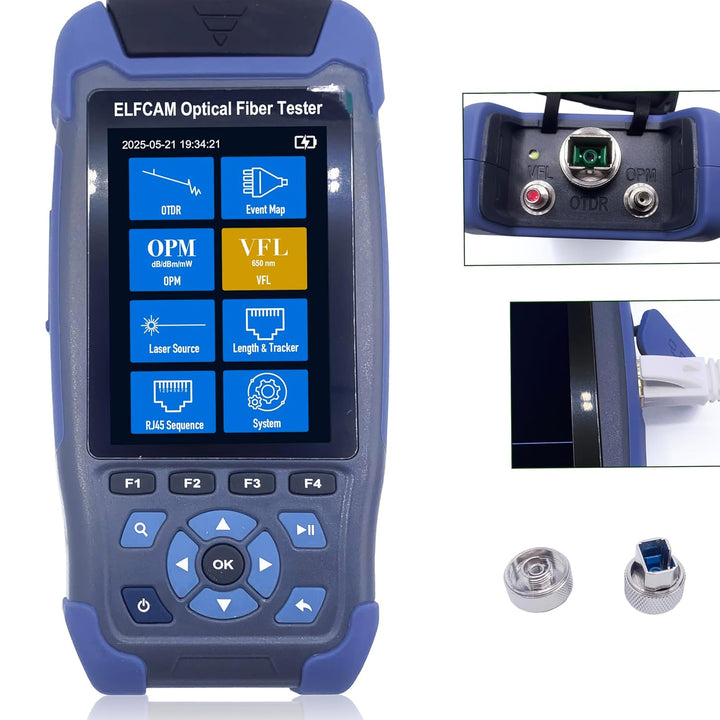 Elfcam® - OTDR für FTTH, 24dB/22dB 1310nm/1550nm, Tragbares 4 in 1 OTDR + VFL+ OPM + OLS, OTDR Glasf