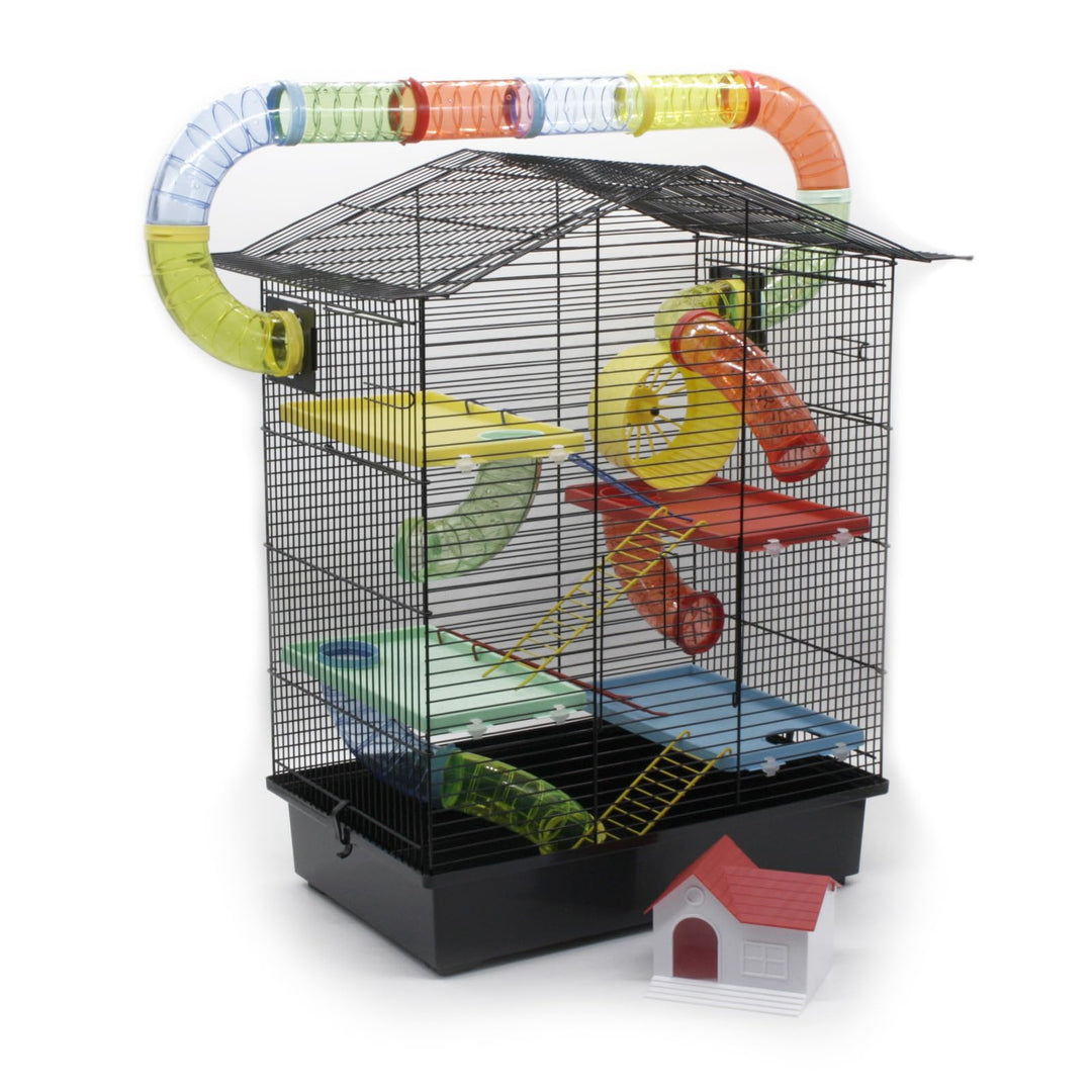 ZooPaul XXL Nagerkäfig Hamsterkäfig schwarz bunt Maus Käfig inklusive Tunnelsystem viel Zubehör, sch