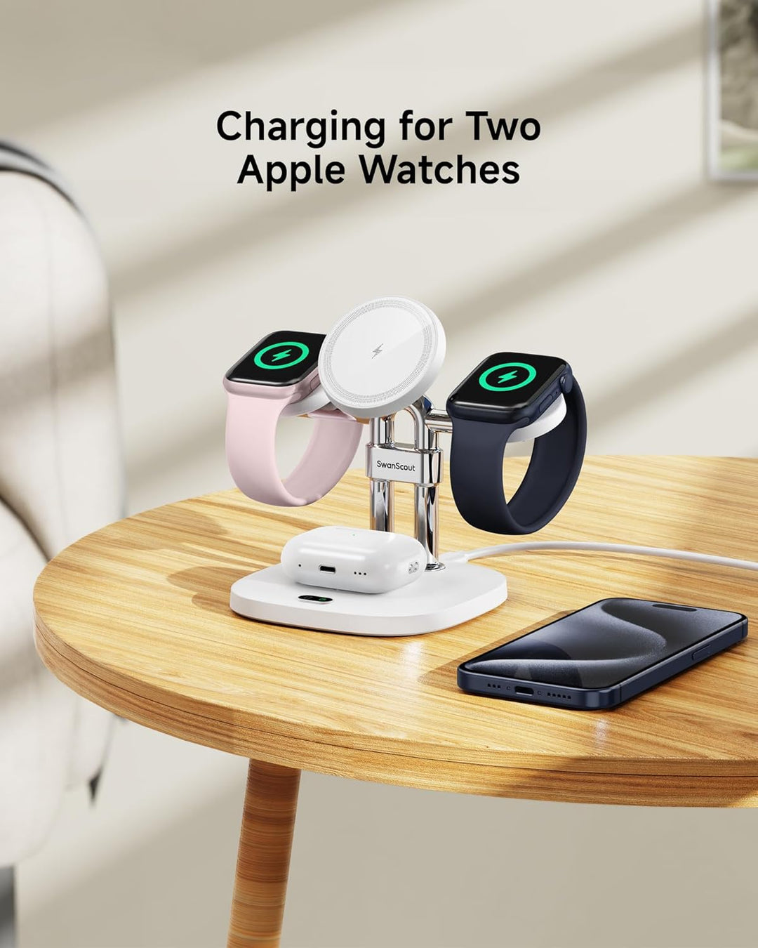 Fast Dual Ladestation für Apple Watch 11/Ultra 3/SE 3, Induktive Ladestation für iPhone Air/17 Pro M