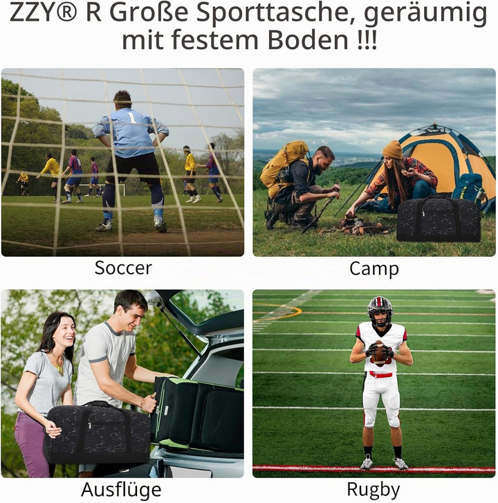 ZZY 55L Sporttasche Herren Gym Sport Tasche - 25 Zoll Reisetasche Duffle Bag mit Hartboden für Woche