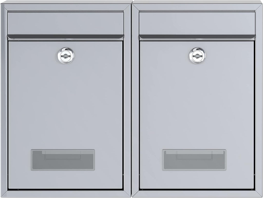 BASI | 2er Set Briefkasten | Wandbriefkasten Kompaktbriefkasten | DIN B5 | Namensschild jeweils 2 Sc