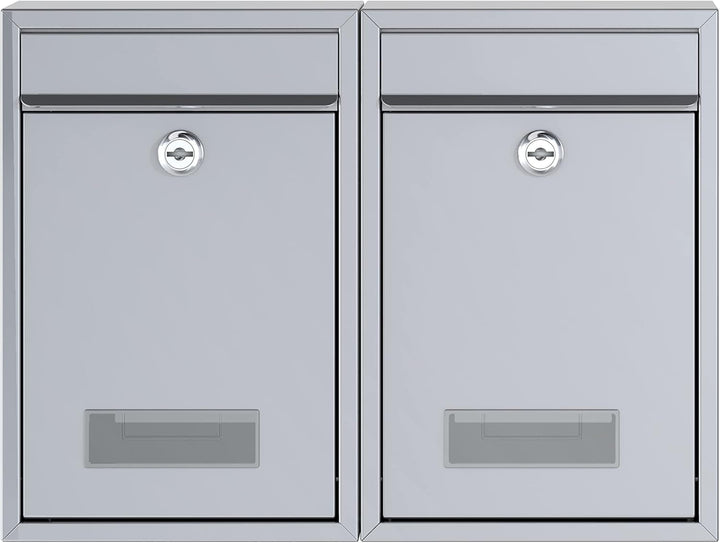 BASI | 2er Set Briefkasten | Wandbriefkasten Kompaktbriefkasten | DIN B5 | Namensschild jeweils 2 Sc