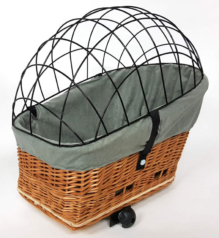 Tigana - Hundefahrradkorb für Gepäckträger aus Weide Natur 56 x 36 cm mit Metallgitter Tierkorb Hint