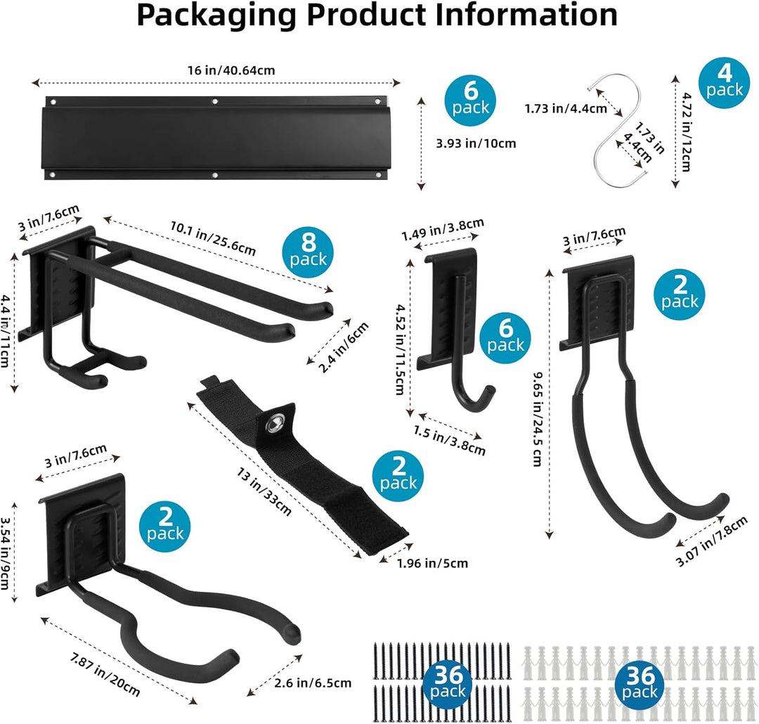 Sinoer Wandhalterung für Werkzeuge 244 cm (96 Zoll) - Garage Organizer mit 18 Haken + 4 S-Haken &amp; 2