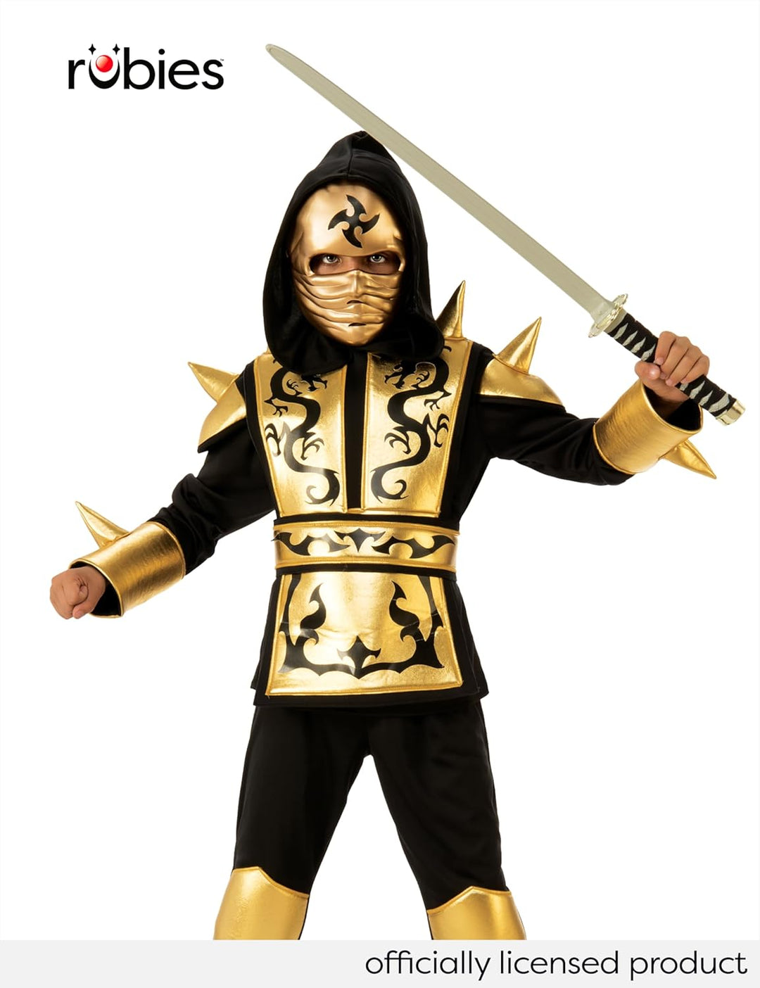 Rubies 641143-M Ninja Dragon Gold Kostüm für Kinder, Grösse 5-7 Jahre M (5-7 Jahre), M (5-7 Jahre)