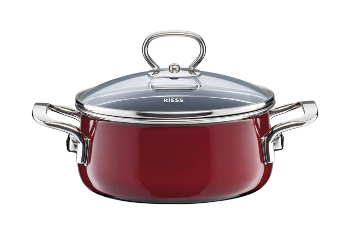 Riess, 0711-008, Kasserolle mit Glasdeckel, NOUVELLE, ROSSO EXTRA STARK, Durchmessser 24 cm, Höhe 17