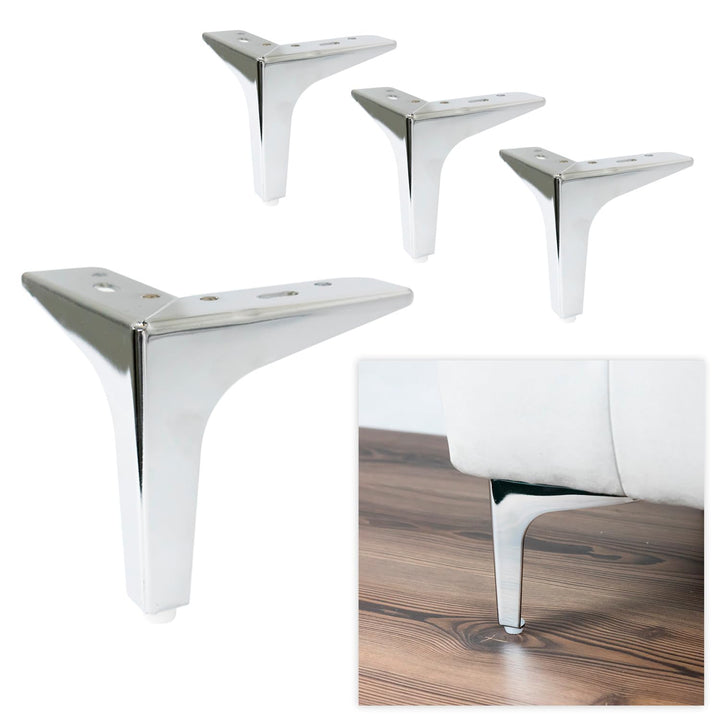 P17 - Siena | Set mit 4 Füssen + 16 Schrauben | Chrom glänzend | Höhe 15 cm | Beine für Sofas, Möbel