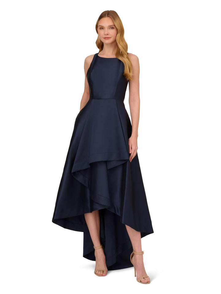 Adrianna Papell Women's Mikado High-Low Gown Midnight 8