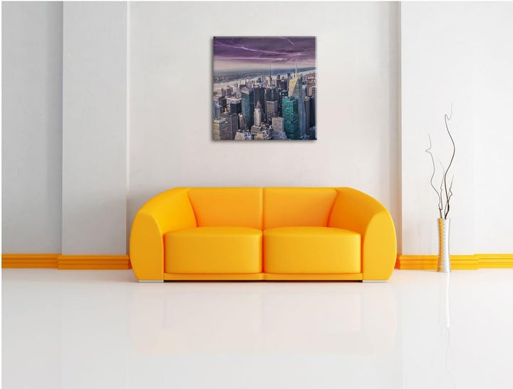 Skyline New York, Format: 70x70 auf Leinwand, XXL riesige Bilder fertig gerahmt mit Keilrahmen, Kuns
