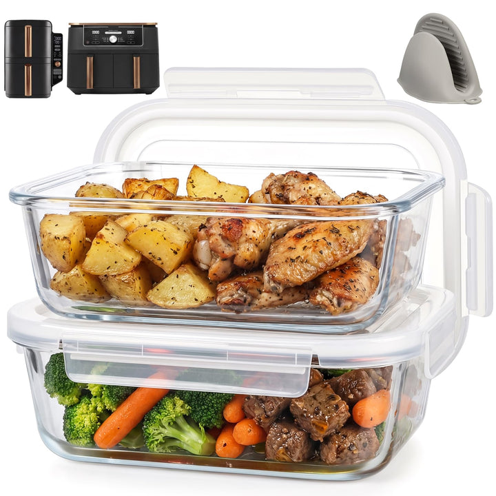 BYKITCHEN 2 Stück Airfryer Zubehör für Ninja AF400EU/SL400EU/Cosori Heissluftfritteuse 2 kammern, Gl