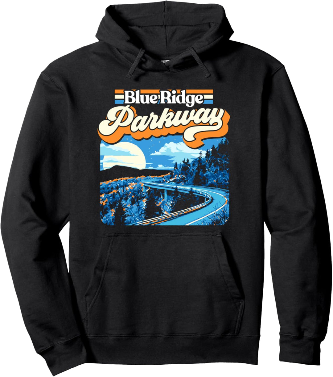 Blue Ridge Parkway Vintage Night Moon & Stars Graphic Pullover Hoodie