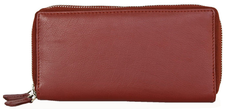 Damen Qualität Dunkelrotes Leder Portemonnaie - Brieftasche HMT mit Doppelreissverschluss um