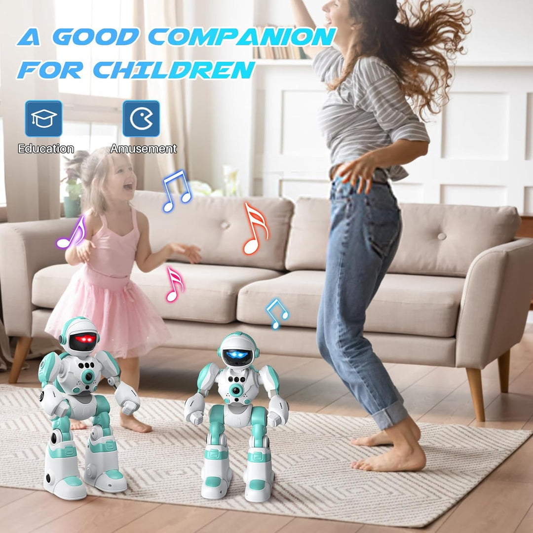 SIMREX Roboter Kinder Spielzeug, wiederaufladbar und projizierbar, RC-Roboter mit LED-Augen und Musi