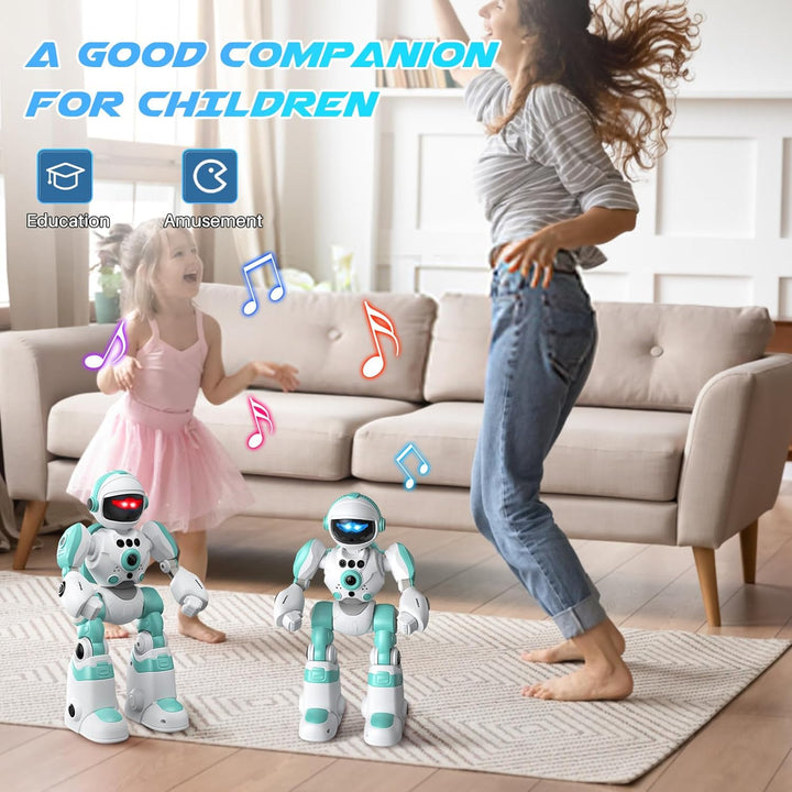 SIMREX Roboter Kinder Spielzeug, wiederaufladbar und projizierbar, RC-Roboter mit LED-Augen und Musi