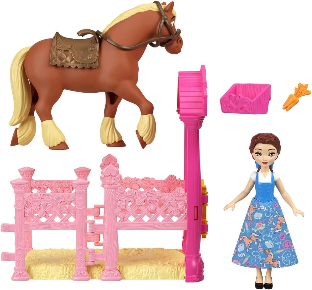 Disney Prinzessinnen-Spielset Stall mit Pferd, Pflege- und Bürstenzubehör, öffnende Türen und Futter