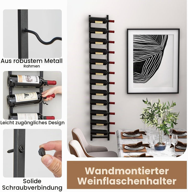 KOMFOTTEU Weinregal Wand für 6/9/12 Flaschen, vertikaler Flaschenhalter aus Metall, dekoratives Häng