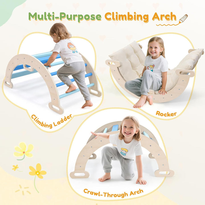 klettergerüst Indoor,Holzkletterbogen mit Weichem Kissen,Indoor Klettergerüst für Kinder ab 3 Jahre,