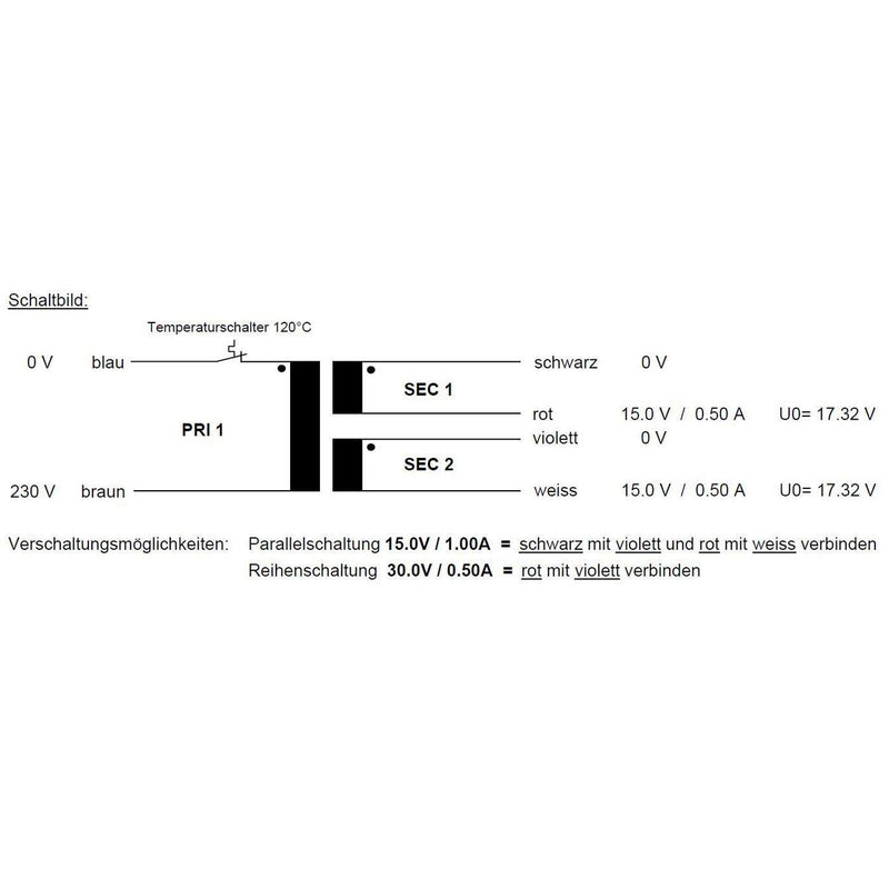 Sedlbauer Ringkerntrafo Transformator 15VA 2x15V für Audio, Industrie, Halogen und Schienensysteme -