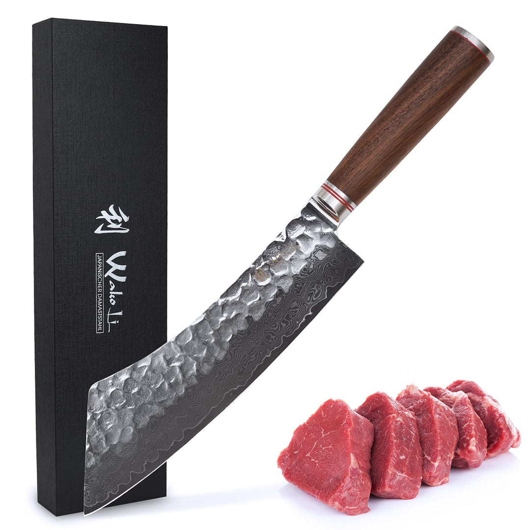 Wakoli Nussbaum Damastmesser Blockmesser japanischer Stil extrem scharfe 23,50 cm Klinge aus 67 Lage