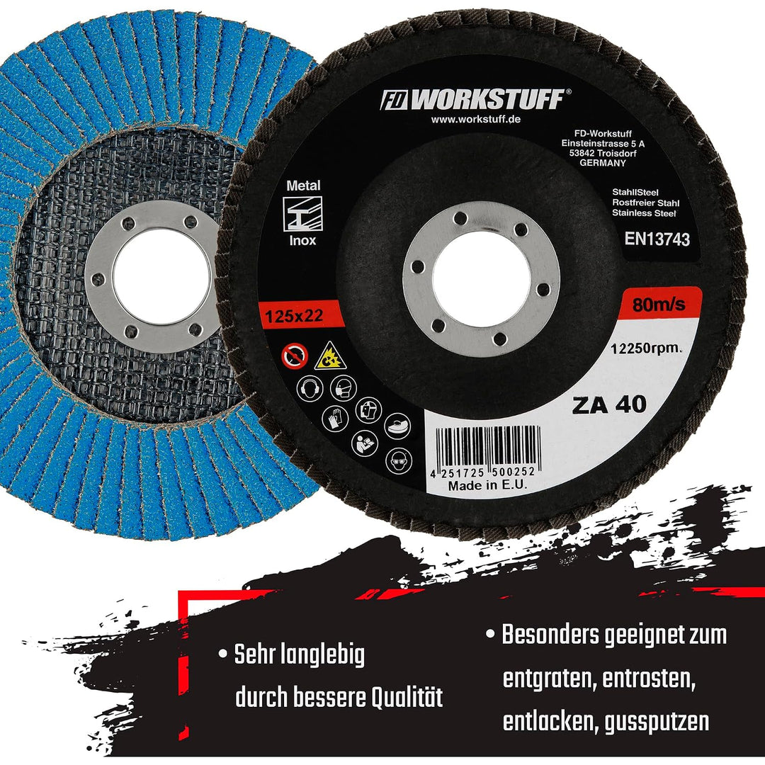 Profi-Fächerscheiben │ blau │ 20 Stück │ Ø 125 mm │ Mixpack (je 5 x Korn 40/60/80/120) │ Inox │Schle