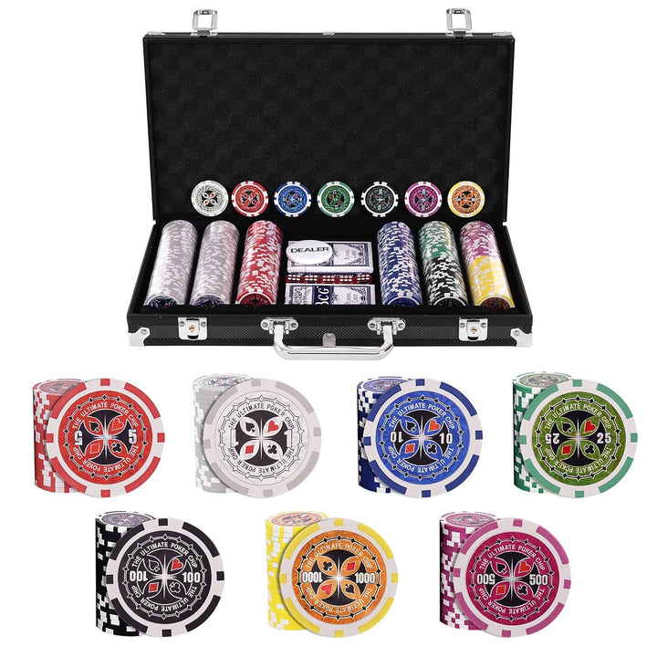 GOPLUS Pockerkoffer Pockerset 300 Chips Pockerchips Pocker Set mit Würfel Pokerkarten (schwarz), Sch
