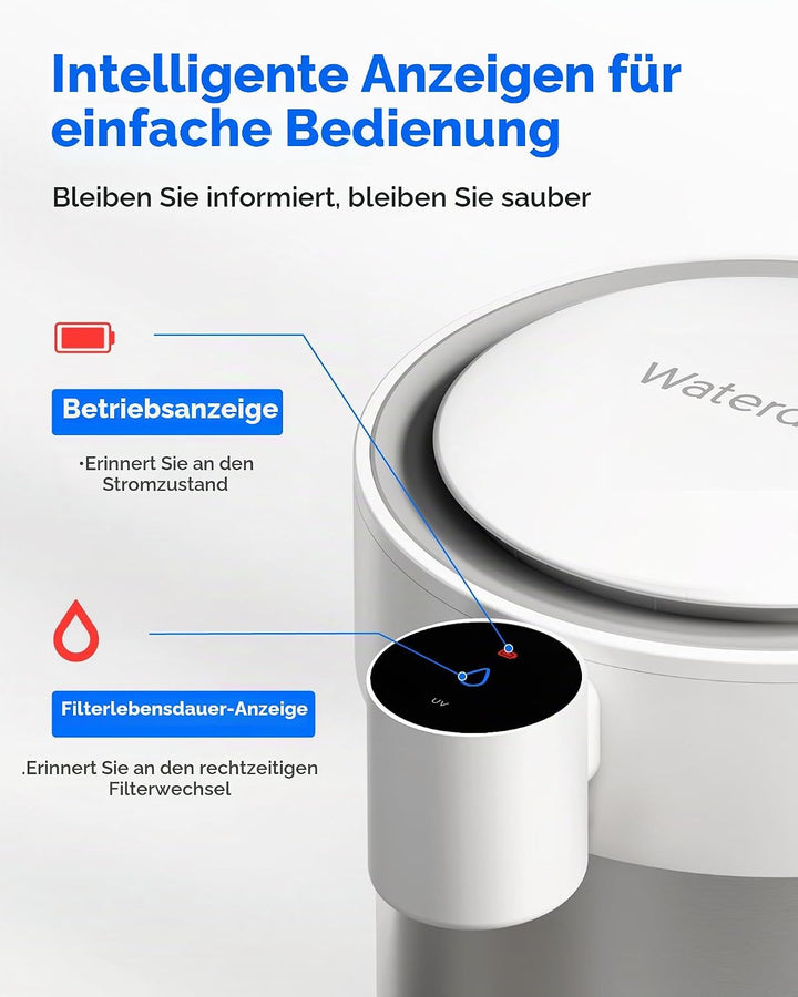 Waterdrop Edelstahl Wiederaufladbarer Wasserfilterspender mit LED Funktion, WD-ED09W 5,3L 3 Monate W