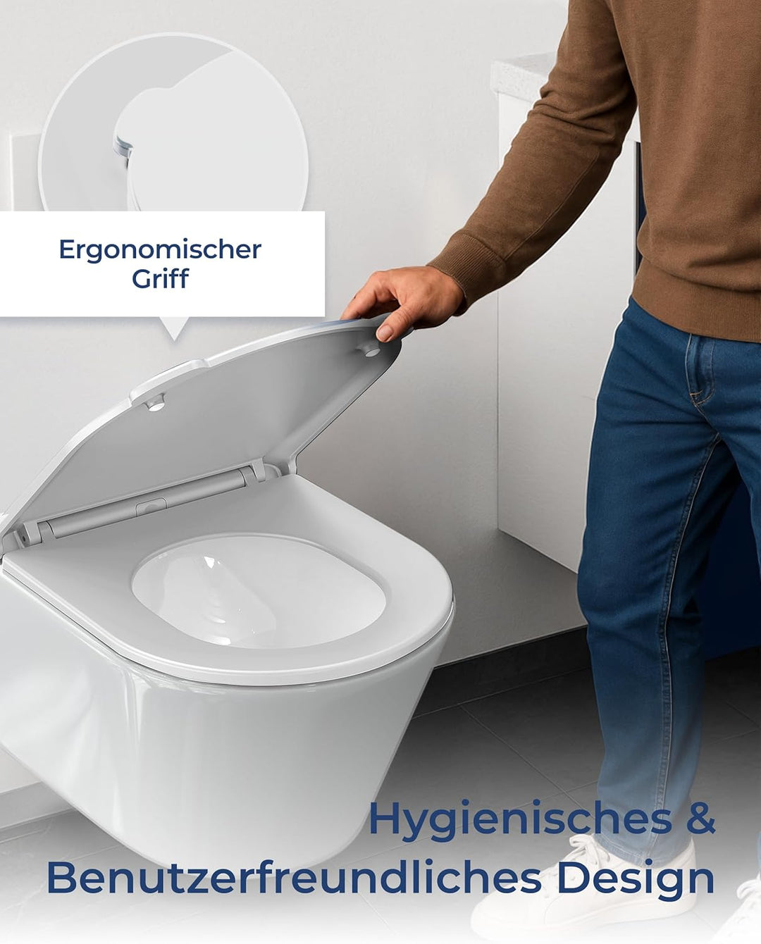 HySail Toilettendeckel mit Absenkautomatik, Benutzerfreundlichem Hygienischem Griff, Schnellverschlu