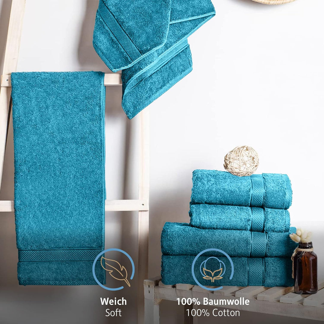 Komfortec 8er Handtücher 50x100 cm Set aus 100% Baumwolle, 470g/m², Frottee, Weich, Türkis 8x Handtü