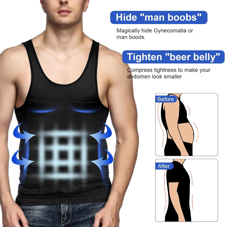 Odoland Unterhemden Herren Shapewear 3er Pack Tank Top Compression Shirt Kompressionsshirt Bauchweg