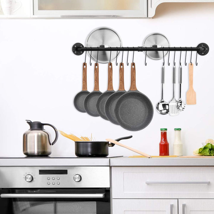 Toplife Küchen Hängeleiste für Küchenutensilien, 100 cm industrieller Stil mit 16 Haken, Hakenleiste