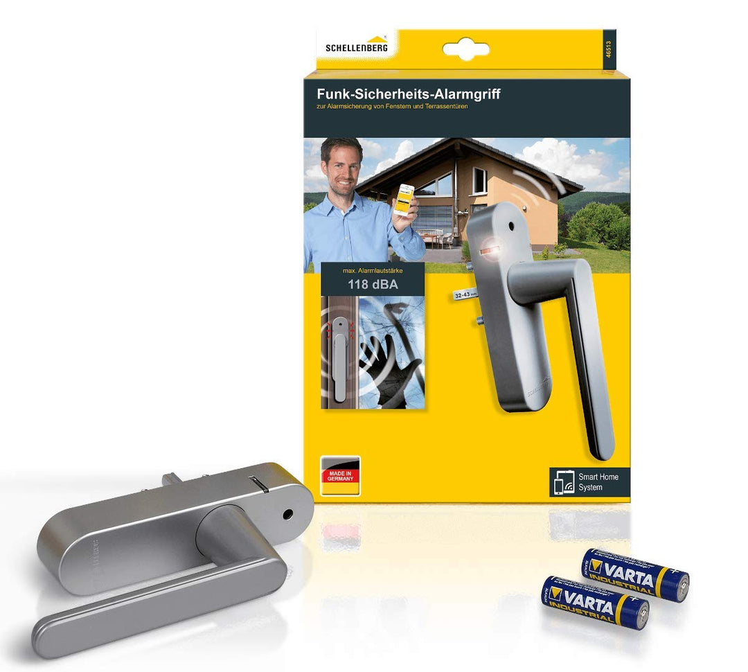 Schellenberg 46513 Fenstergriff mit Alarmfunktion, Balkontürgriff, Smart Home Funk-Alarmgriff - für