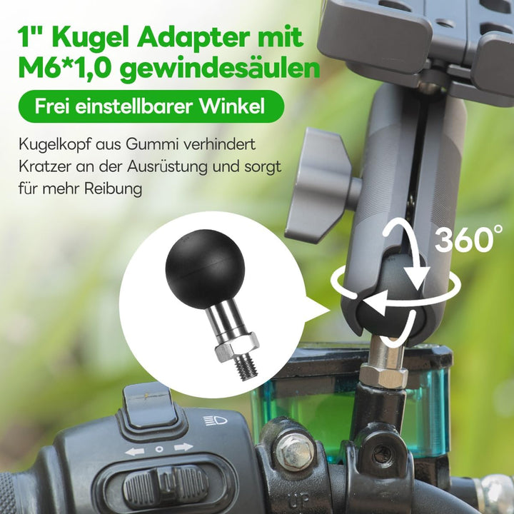 FANAUE 1" Kugel Adapter Kompatibel RAM Mounts B Grösse Doppelsockelarm,mit M6 x 1.0 Gewindepfosten,A