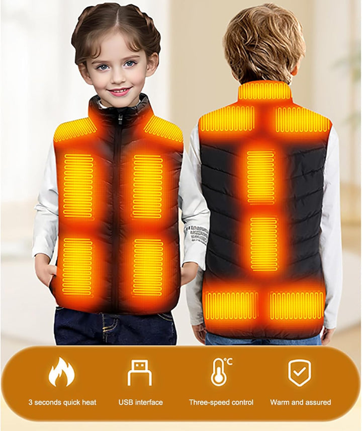 2024 Neu Beheizbare Weste Kinder Sale, Beheizbare Jacke mit 13 Heizzonen für Jungen Mädchen, 3 Einst