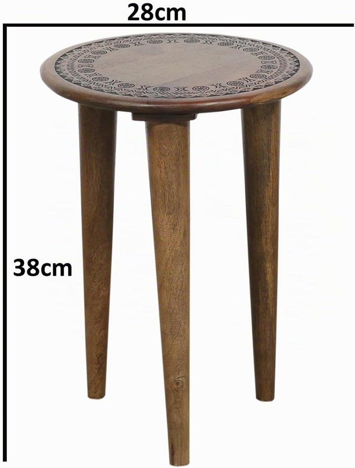 MARRAKESCH Beistelltisch Nachttisch aus Holz | Tisch Hocker Astus rund als Orientalische Dekoration