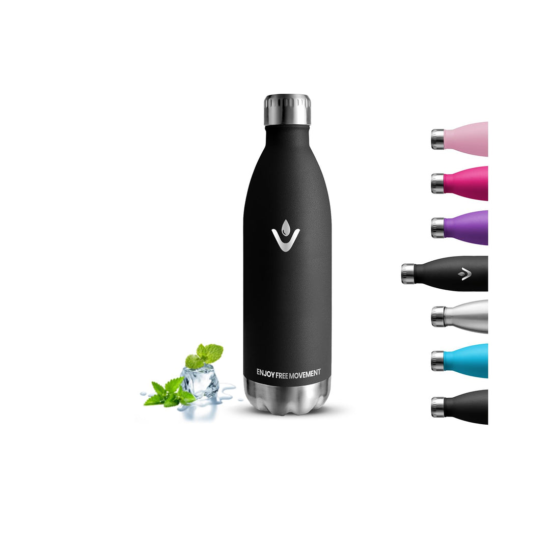 Thermosflasche- 1l- Trinkflasche Edelstahl, Auslaufsicher, BPA-freie, Wasserflasche Metall, mit Schr