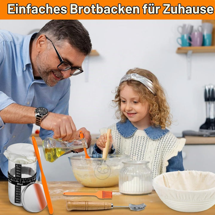 Gärkorb zum Brotbacken inkl.Komplettes Sauerteig-Starter-Set,10-Zoll ovales und 9-Zoll rundes Hefebr