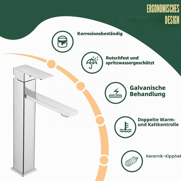 Hohe Wasserhahn Bad mit Ablaufgarnitur, Waschtischarmatur Einhand Klein Einhebelmischer Waschbeckena