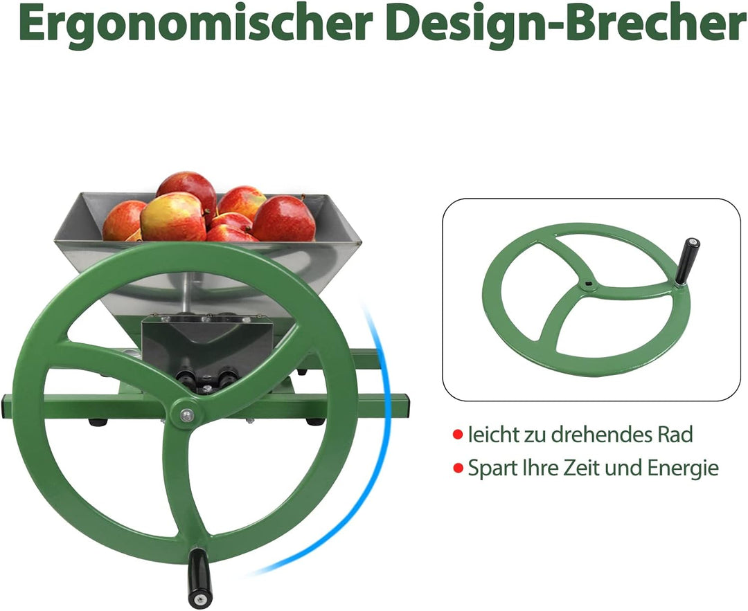 7L Obstmühle Obstmuser Obsthäcksler Beerenmühle mit Handkurbel mit Edelstahltrichter zur Maischehers