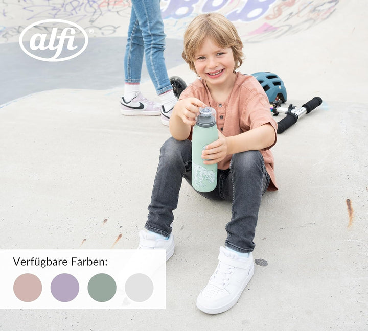 alfi KIDS ISO BOTTLE 500ml, Dinos, Isoliertrinkflasche Kinder Edelstahl, absolut dicht mit Drehversc