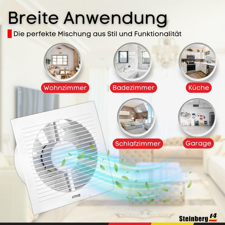 Steinberg14 Abluftventilator 150mm Badlüfter Fan - Weiss Ventilator zur Belüftung in Bad - Küche - g