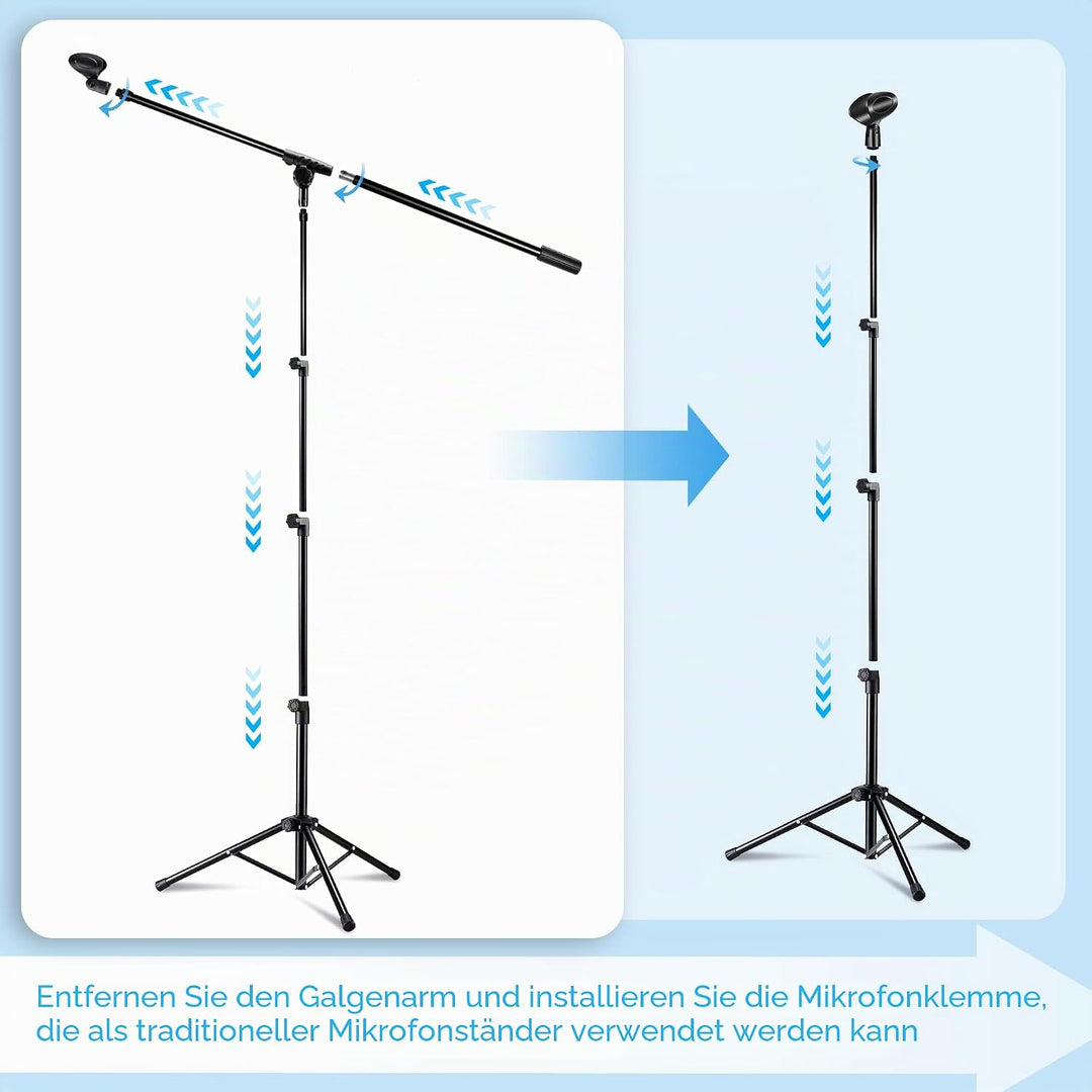 Mikrofonständer, Bietrun Mikrofonständer Stativ Verstellbare Galgenhöhe, mit Tragetasche und 2 Mikro