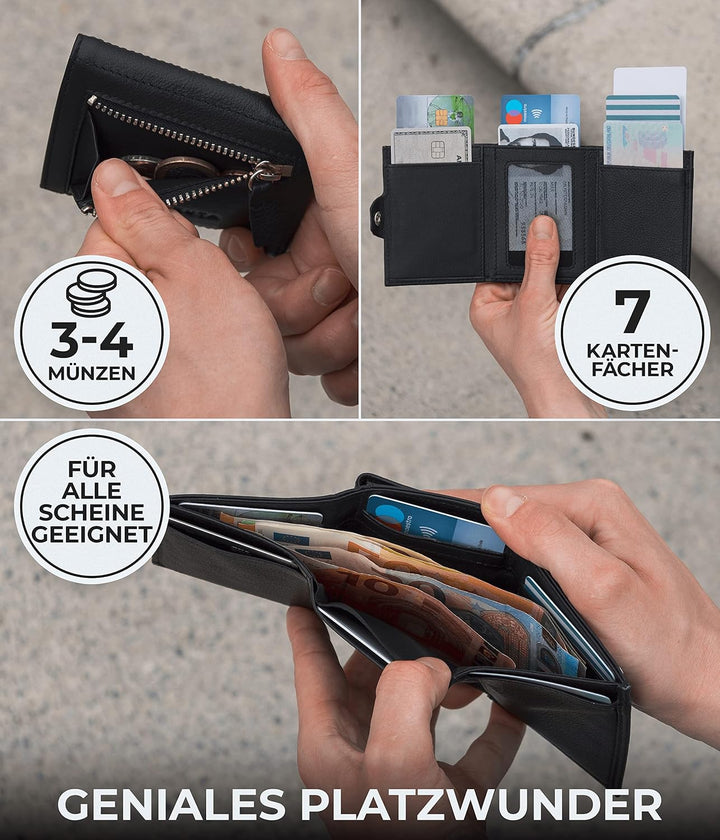 KORUTA® Slim Wallet mit Münzfach &amp; RFID Schutz - Kartenetui - Mini Geldbörse für Herren &amp; Damen - Kr