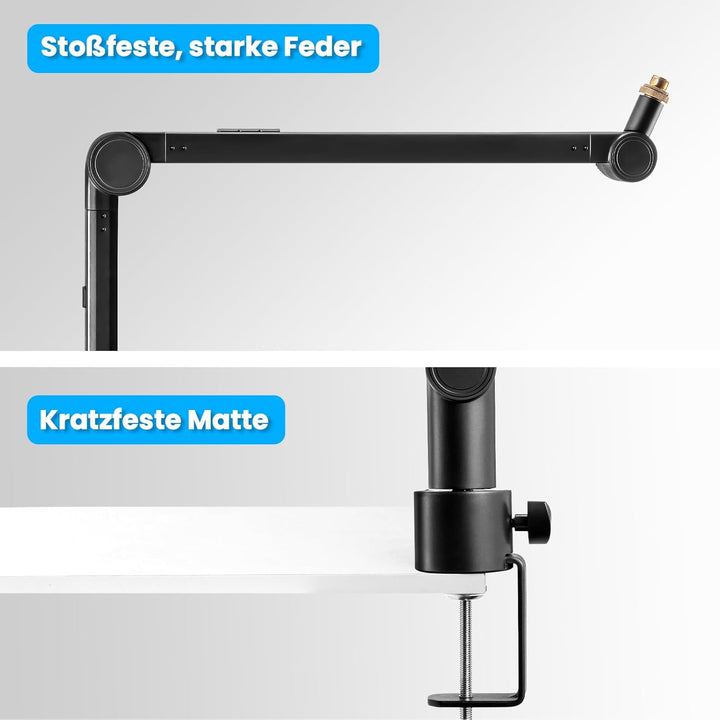 Mikrofon Arm 73-175cm Mikrofonständer Einstellbare Mikrofonstativ Mikrofon Ständer mit 2 Mikrofonkle