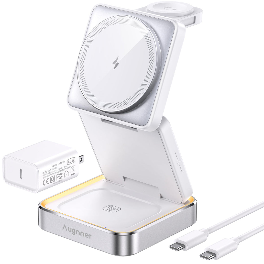 Augnner[Ultraschnell 25W] 3 in 1 Kabellose Ladestation für Apple, 25W Faltbar Induktive Ladestation