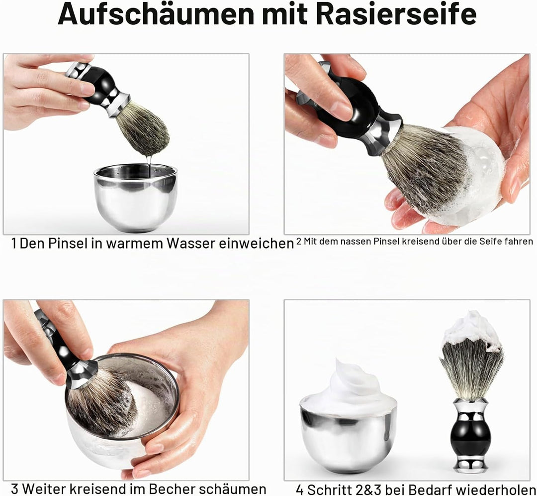 GRUTTI 3 in 1 Premium Rasierpinsel-Set, Sicherheits-Rasierhalter, Pinselhalter, Rasierpinsel aus Dac