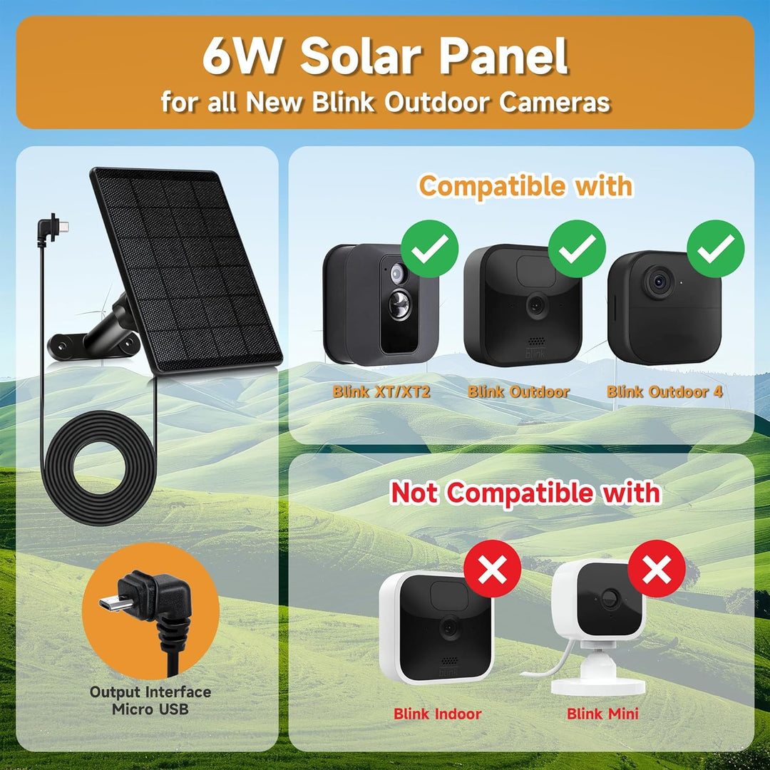 Solarpanel für Blink Kamera Outdoor 4, 6W Blink Kamera Solarmodul Kompatibel mit Blink Outdoor(3rd G