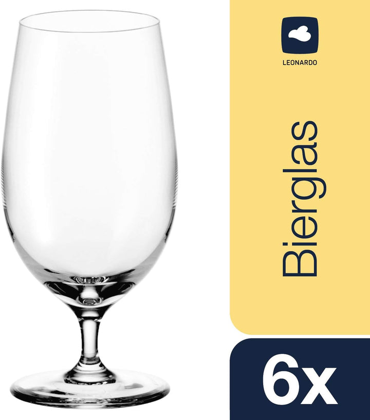 Leonardo Ciao+ Bier-Glas, Bier-Tulpe mit gezogenem Stiel, spülmaschinenfeste Bier-Gläser, 6er Set, 3