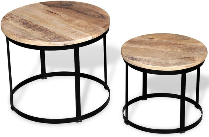 vidaXL 2-TLG. Couchtisch-Set Beistelltisch Wohnzimmer Raues Mangoholz 40cm/50cm Braun, Braun